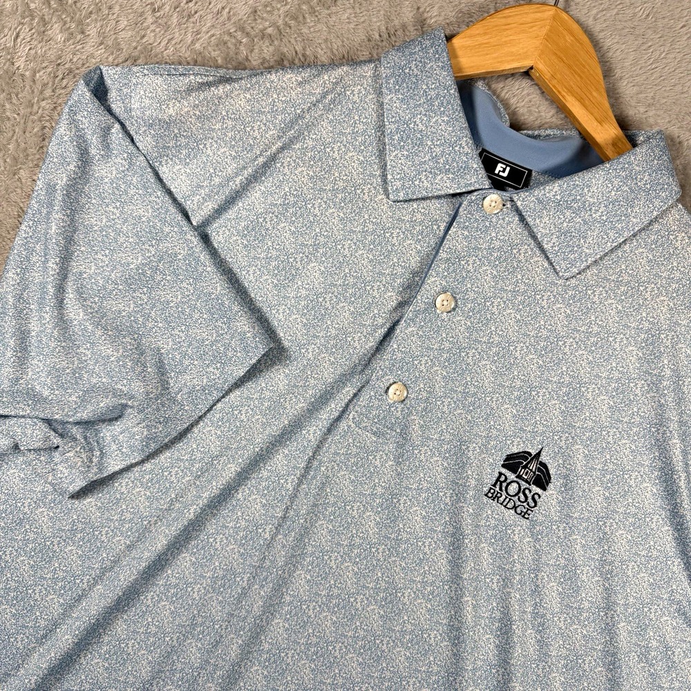 FootJoy Mens XL Blue Speckled Golf Polo Shirt Stretch Ross Bridge RTJ Trail